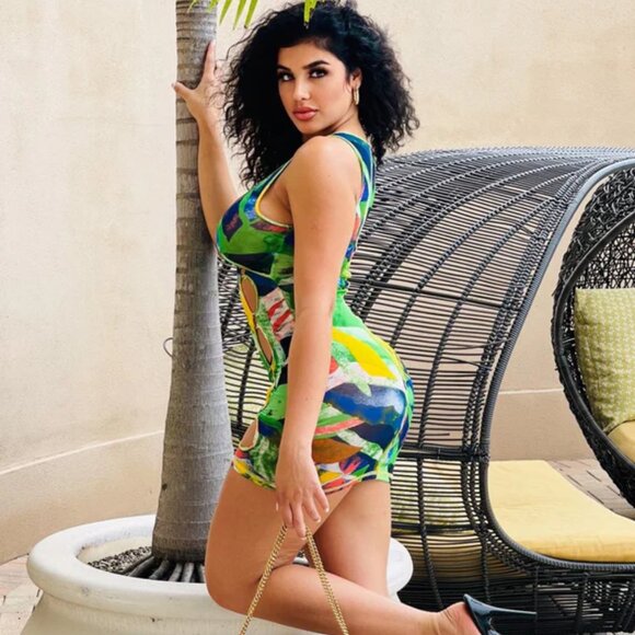 Haydee Multi Pattern Cut Out Mini Dress - Green - Picture 3 of 3